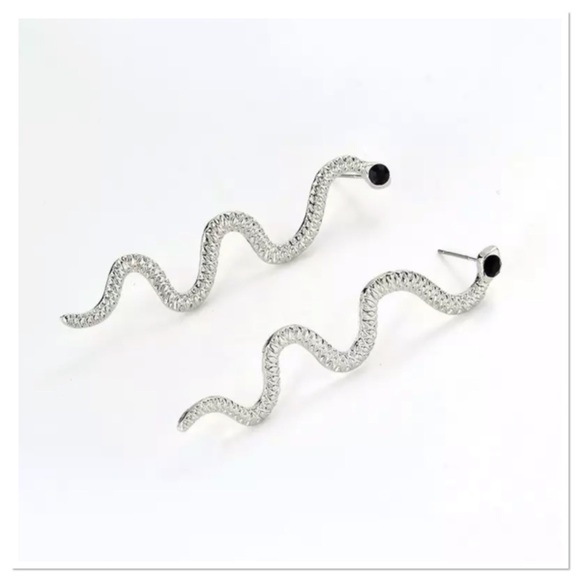 Silver Snake Dangle Earrings - Picture 2 of 2